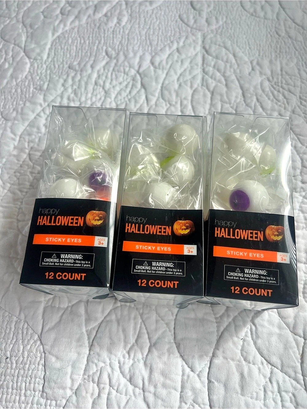 Lot Of 3 Happy Halloween Sticky Eyes 12 Count 3+